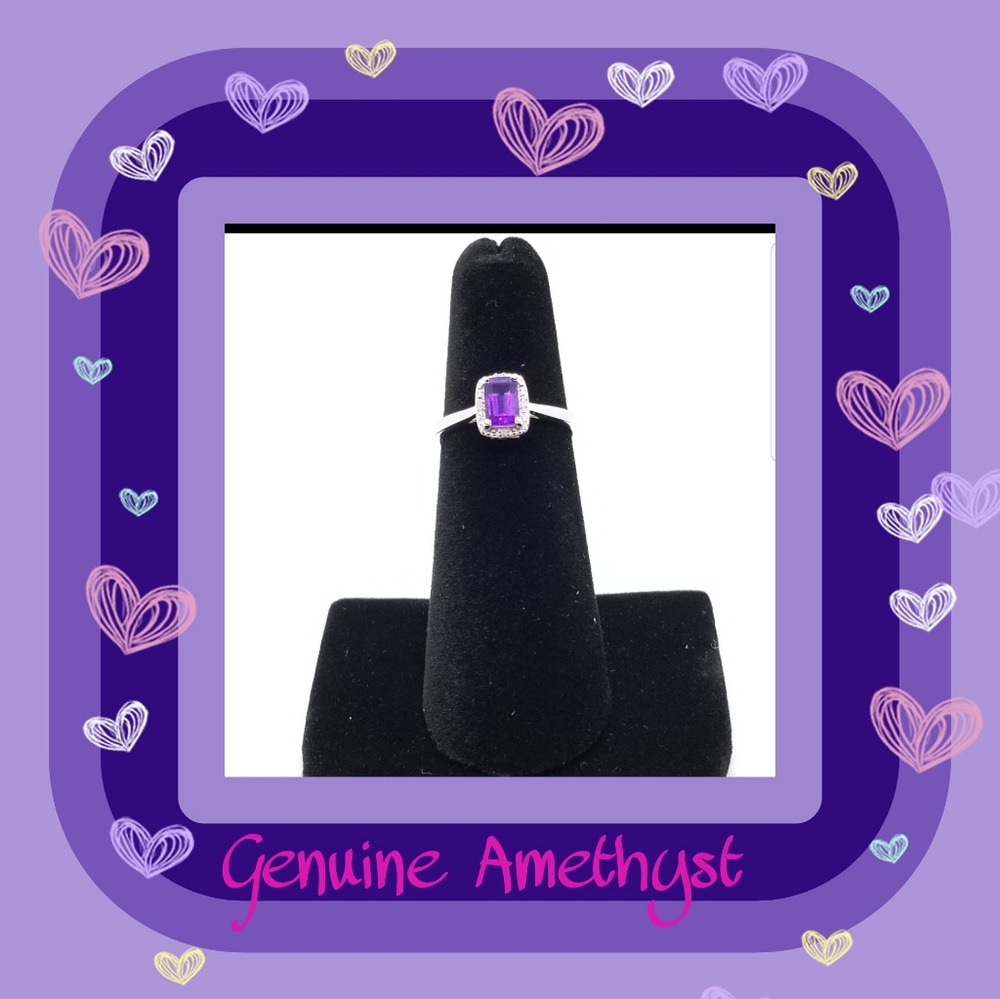 NIB! Silver Amethyst/Diamond Accent Ring - Picture 2 of 6